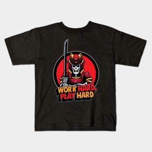 Work hard play hard samurai skull Kids T-Shirt